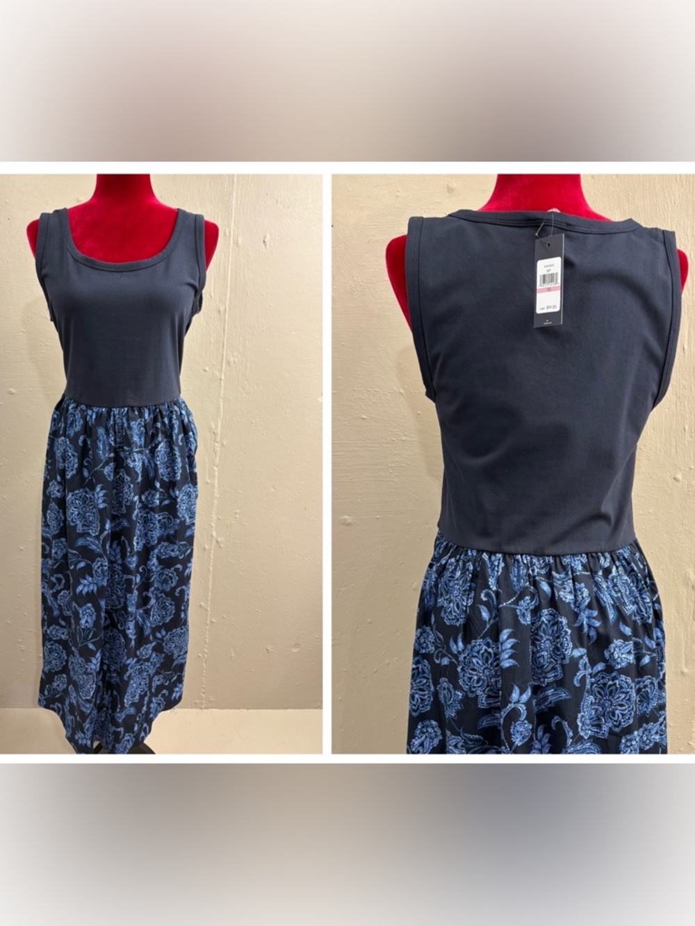 Tommy Hilfiger Women navy blue tank-style Harbour Floral Ruched Midi Dress 10(M)